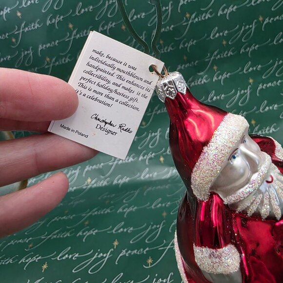 RADKO Santa Glass Christmas Ornament Roly Poly Round Red White 4.5” W Tag - Picture 6 of 8